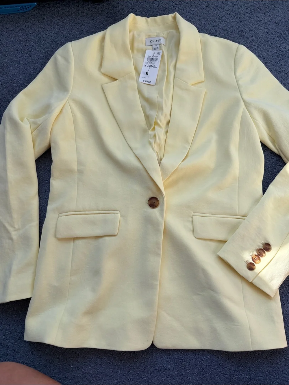 On 34th Light Yellow Single-Button Tailored Blazer